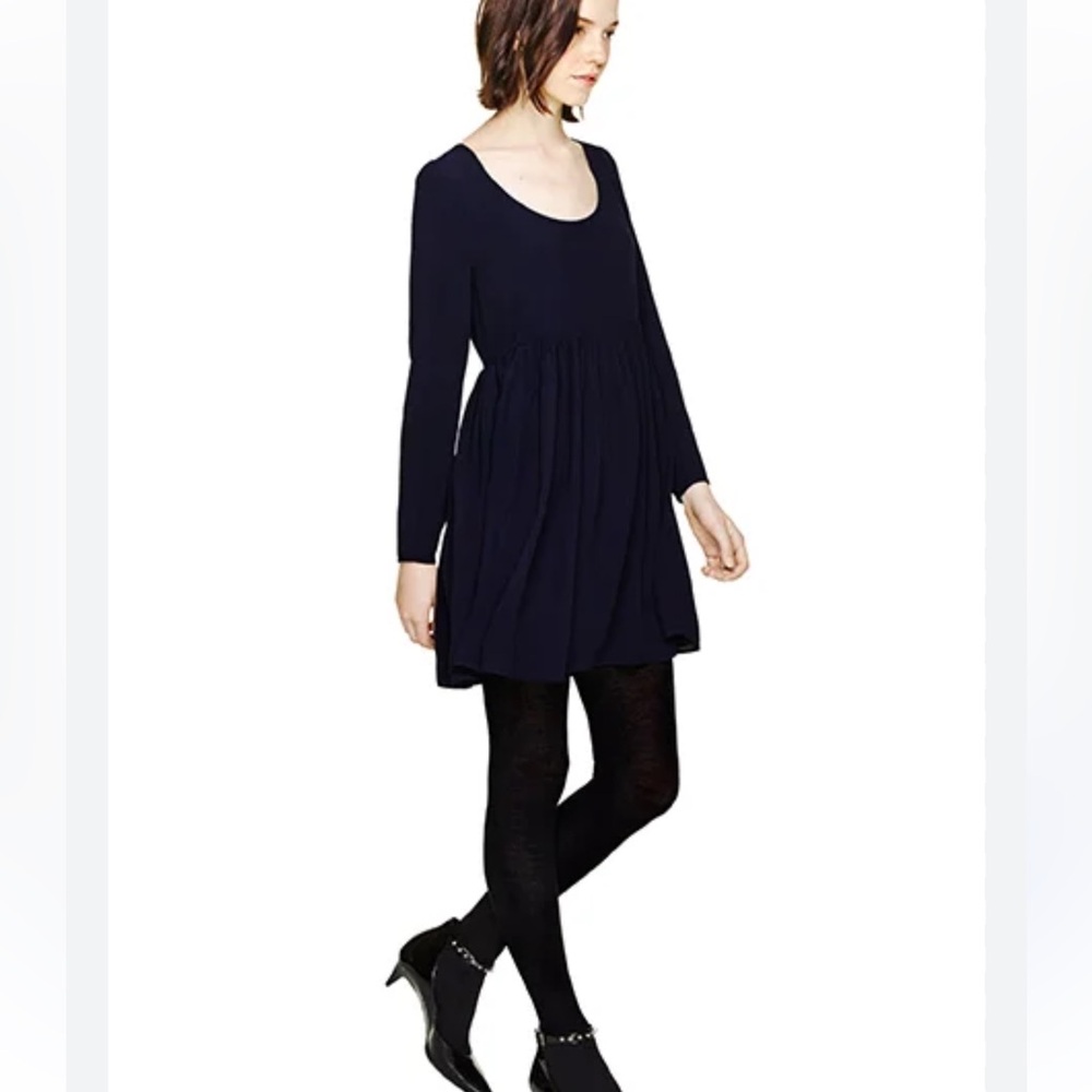 Theory Black Isamar B Noble Wool Babydoll Sweater Dress Small Petite